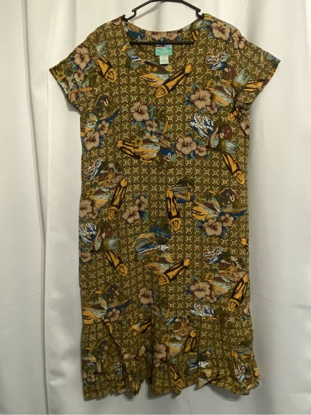 VTG Reyn Spooner Multicolor Women’s Maxi Dress Muumuu Sz L Island Scenes Design